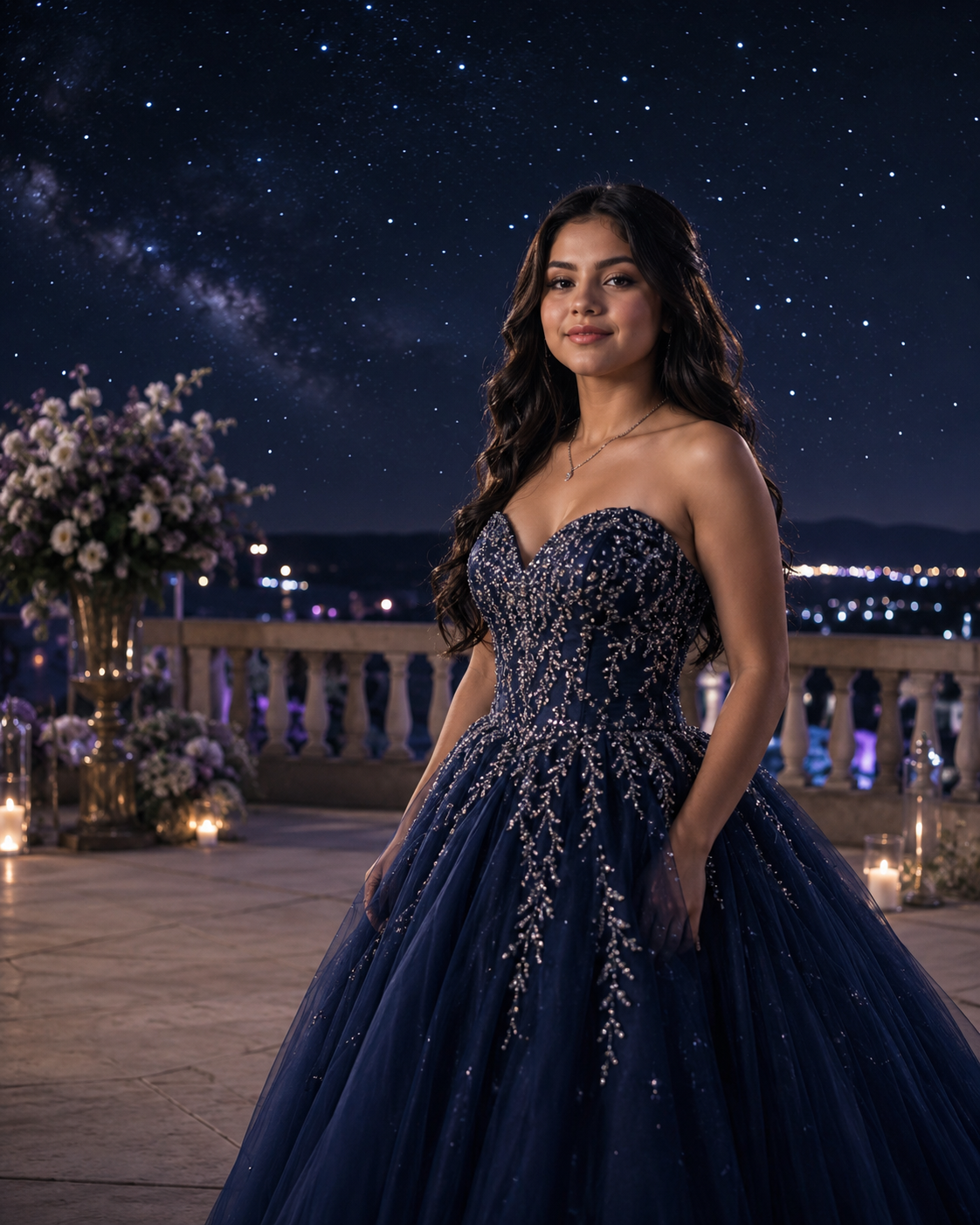 Renata Celeste bajo un cielo estrellado